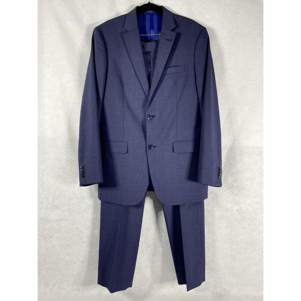 Ben Sherman 2PC Pant Suit Men's 38R Blue Plaid Pants 31x28 Professional